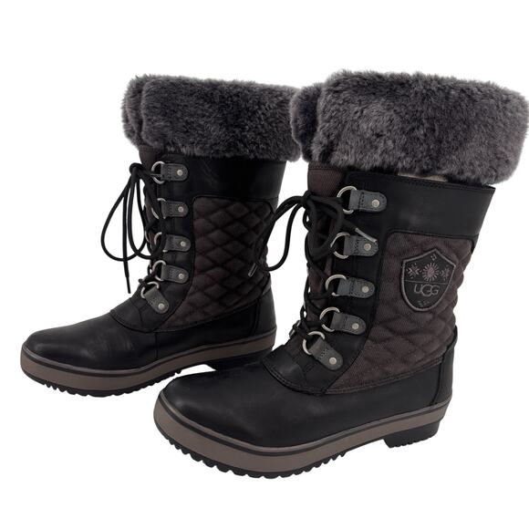 Ugg Women's Brynn Boots Size 8 Leather Shearling Quilted Winter Outdoor Read - Picture 6 of 16